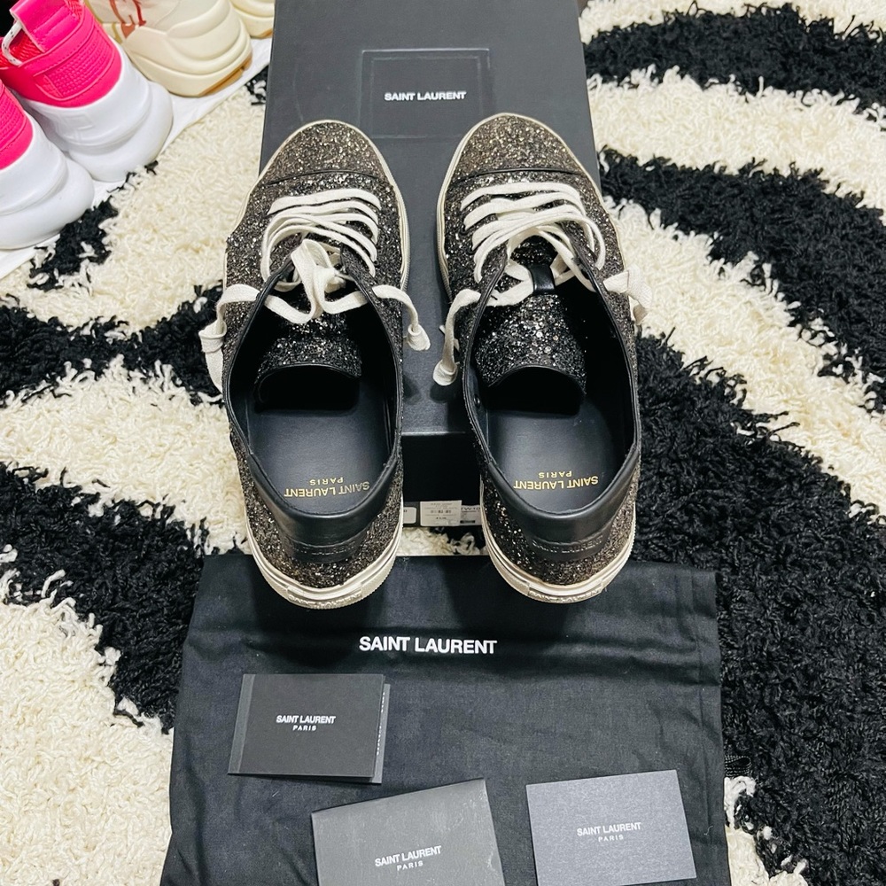 Limited Men’s Size 8 Saint Laurent Glittery Black Dirty Sneakers In Black/White - Picture 4 of 13